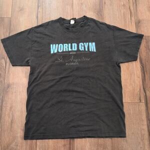 VTG World Gym Adult‎ Large Spellout Shirt Florida Faded Gym Workout Muscles